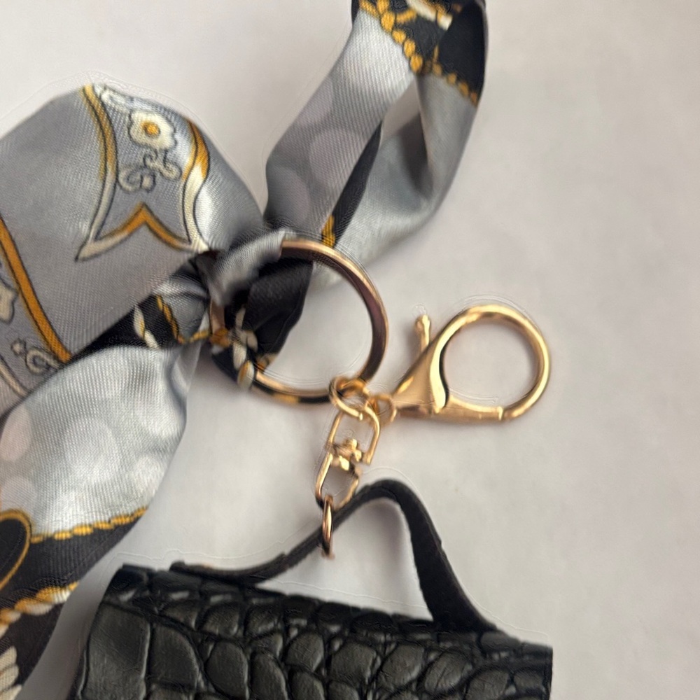 Stylish Black Textured bag Keychain/bag charm with Scarf Accent - Picture 5 of 6